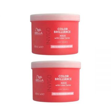 Pachet 2 x Masca pentru Par Vopsit cu Fir Subtire/ Normal - Wella Professionals Invigo Color Brilliance Fine/Normal, varianta 2023, 500 ml