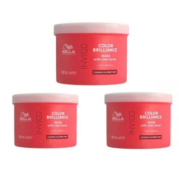 Pachet 3 x Masca pentru Par Vopsit cu Fir Gros - Wella Professionals Invigo Color Brilliance Coarse, varianta 2023, 500 ml