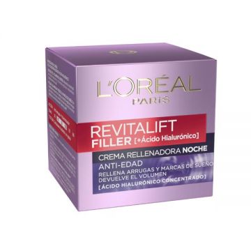 Crema Faciala Regeneranta de Noapte cu Acid Hialuronic - L'Oreal Paris Revitalift Filler + Acido Hialuronica Crema Rellenadora Noche Anti-Edad, 50 ml