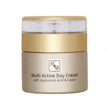 Crema de fata de zi, multi-activa, Health and Beauty Dead Sea, cu Acid Hialuronic si extract de Caviar, fara parabeni, 50 ml, cu filtru UV