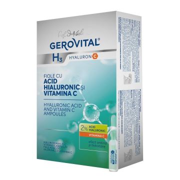 Fiole cu acid hialuronic si vitamina C Gerovital H3 Hyaluronic C (Concentratie: Tratament pentru fata, Gramaj: 20 ml)