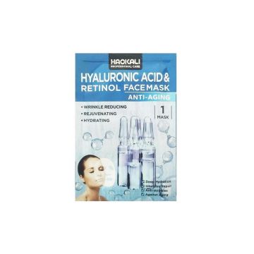 Masca de fata antirid, tip servetel, Wokali, Acid Hyaluronic si Retinol, 30 ml