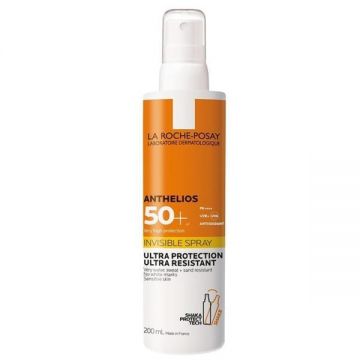 Spray invizibil cu protectie solara SPF 50+ Anthelios pentru corp, piele sensibila, ultra-rezistent, cu parfum La Roche-posay, 200 ml
