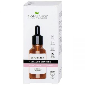 Super Serum cu Colagen 4,5% + Vitamina C 0,5%, pentru Fermitate si Luminozitate - Bio Balance, 30 ml