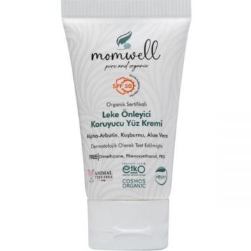 Crema pentru fata anti pete de pigmentare in timpul sarcinii Momwell, SPF 50 Vegana cu 90% ingrediente naturale, 50 ml