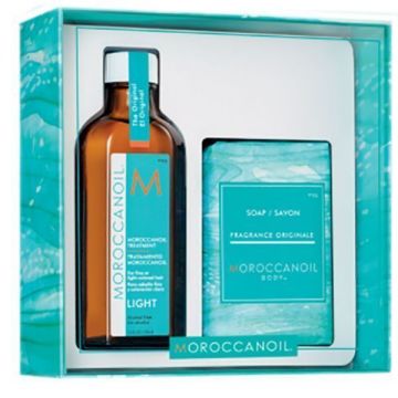 Set de par Moroccanoil Home&Away Light Tratament 100ml+Sapun 200g