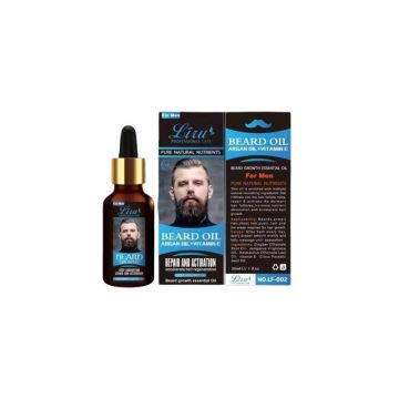 Ulei esential pentru cresterea barbii, Liru, cu Ulei de Argan si Vitamina E, 30 ml