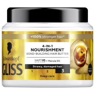 Masca Nutritiva 4-in-1 pentru Parul Deteriorat si cu Varfuri Despicate - Schwarzkopf Gliss 4-in-1 Nourishment Bond-Building Hair Butter, Deep Care, 400 ml