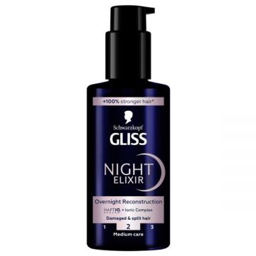 Ser Regenerant pentru Parul Deteriorat si Despicat - Schwarzkopf Gliss Night Elixir Overnight Reconstruction, Medium Care, 100 ml