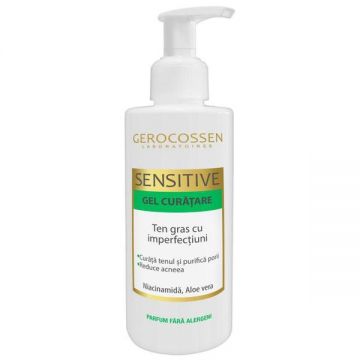 Gel de Curatare Ten Gras cu Imperfectiuni - Gerocossen Sensitive cu Niacinamida si Aloe Vera, 200 ml