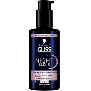 Ser tratament pentru par deteriorat Night Elixir Overnight Reconstruction, 100ml, Gliss