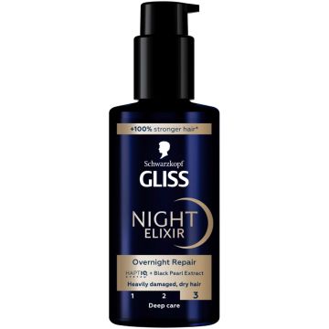 Ser tratament pentru par foarte deteriorat Night Elixir Overnight Repair, 100ml, Gliss