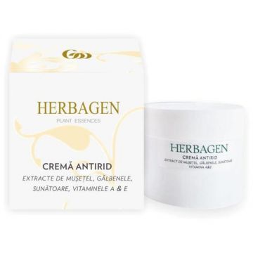 Crema Antirid Supergrasa cu Extract de Musetel, Galbenele, Sunatoare, Vitamina A & E Herbagen, 100 ml